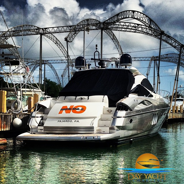 Luxury motor yacht docked at Puerto del Rey Marina in Fajardo, Fajardo luxury boat rental